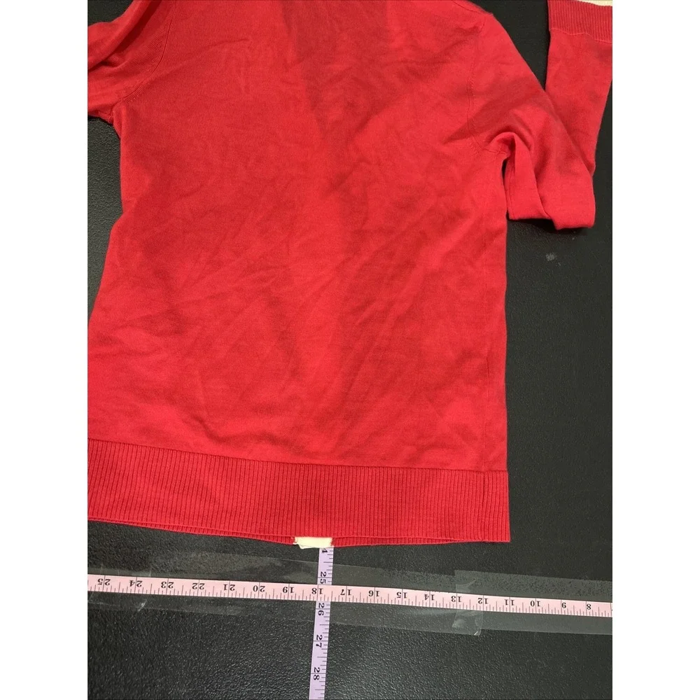 Tory Burch Cardigan Womens S Red Simone‎ Wool Contrast Trim V-Neck Logo Button